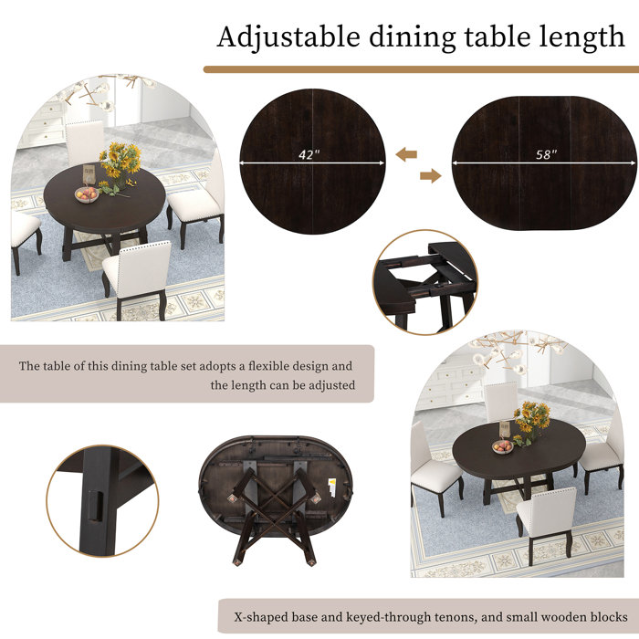 Gracie Oaks Expandable Round Farmhouse Dining Table With 16" Leaf